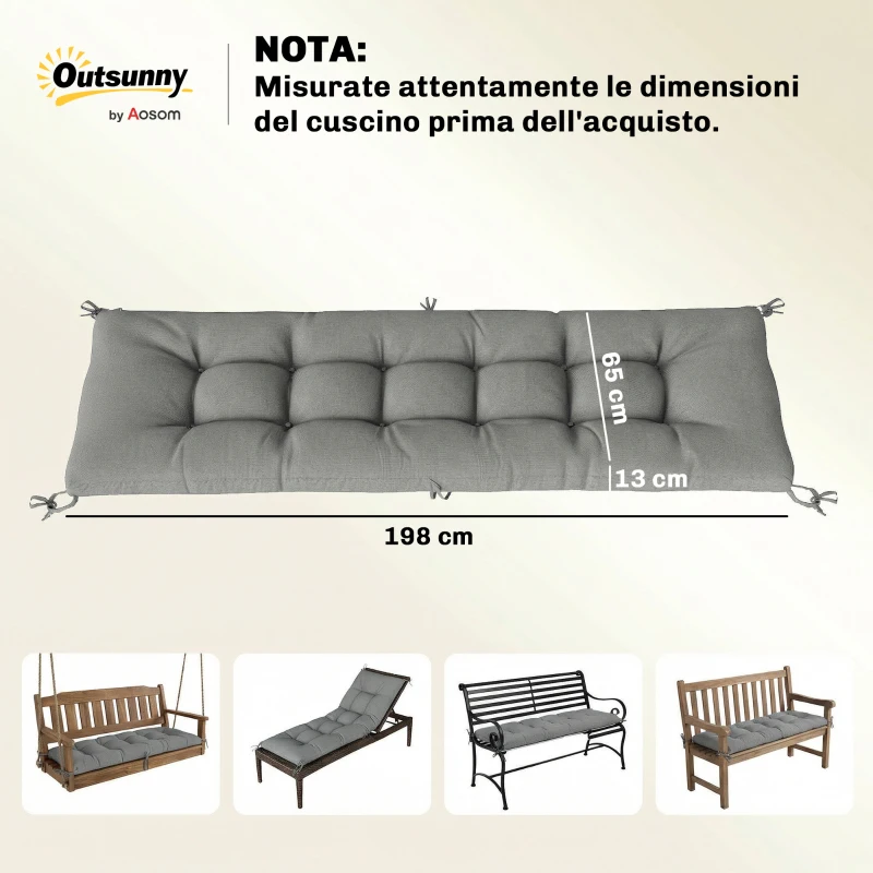 Outsunny Cuscino per Chaise Lounge da Esterno UV50+, 198 x 65 cm, Grigio Chiaro