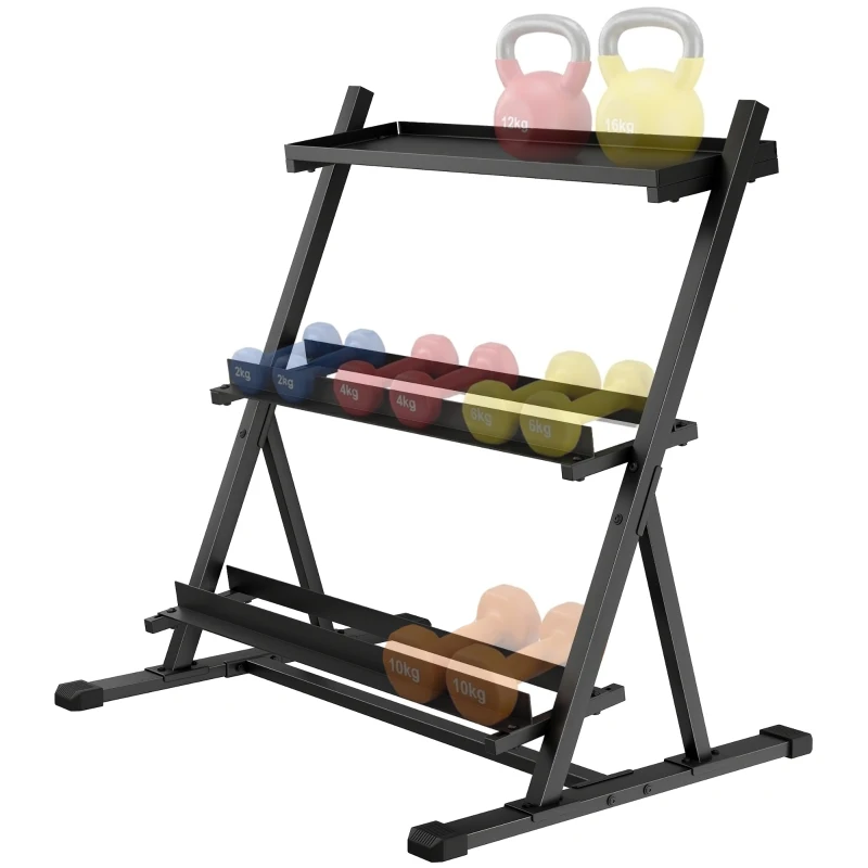 SPORTNOW 3-Tier Adjustable Dumbbell Rack, Heavy-Duty Weight Rack for Dumbbells, Kettlebells and Multiple Balls, Space-Saving Weight Storage Stand for Home Gym, 200 KG Capacity