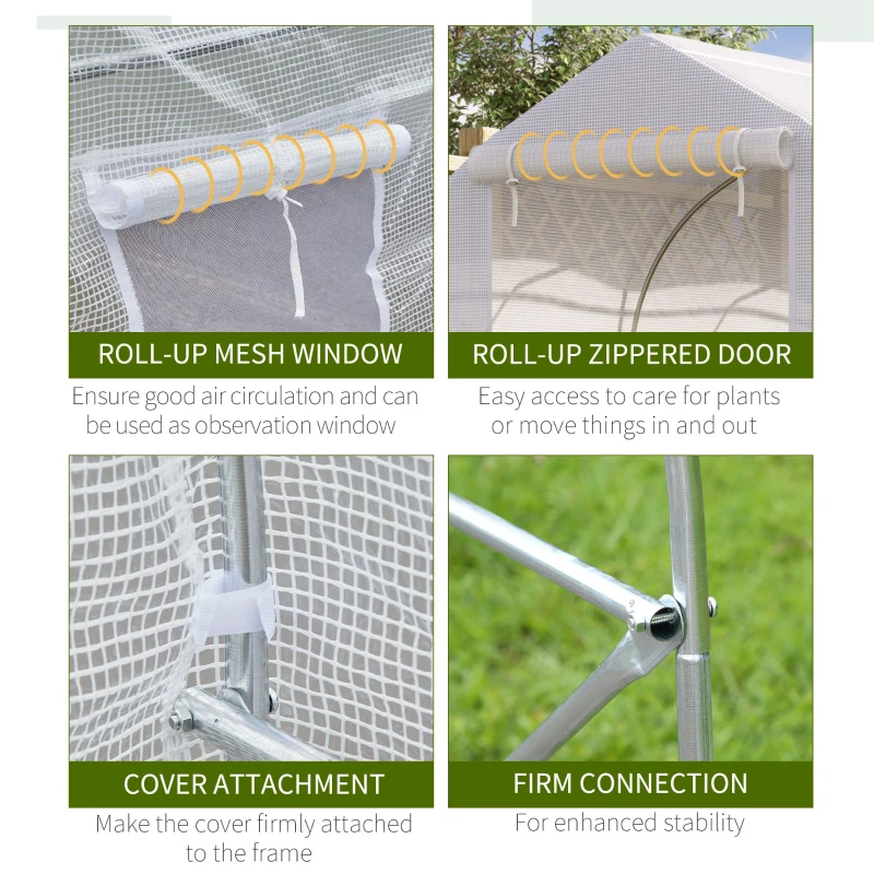 Outsunny Serra a Tunnel Anti-UV con 6 Finestre a Rete e Ingresso Arrotolabile, in Metallo e PE, 4x2x2 m, Bianco