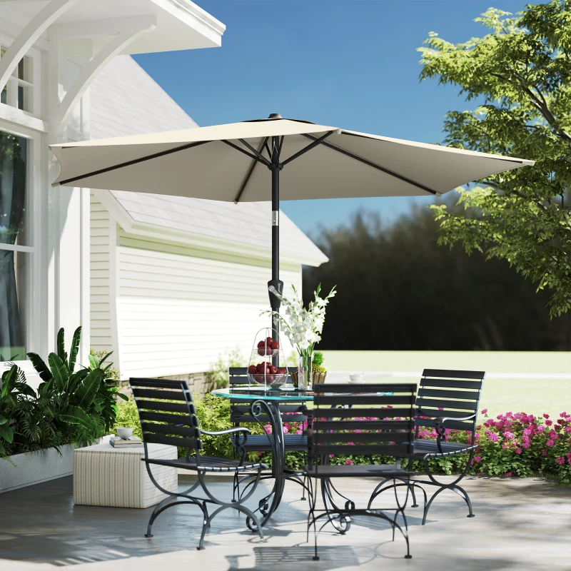 Outsunny Sonnenschirm 270 cm knickbar Balkonschirm mit Kurbel UV 50+ Gartenschirm Cremeweiß