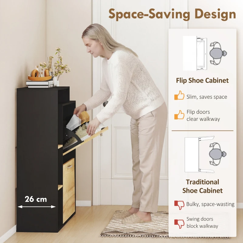 HOMCOM dulap slim pantofi, dulap economisire spațiu, pantofar slim, dulap rabatabil pantofi, pantofar economisire spațiu