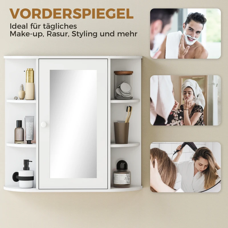 HOMCOM Spiegelschrank Badspiegel Wandmontage Hängeschrank Badezimmerregal Badeschrank 8 Fächer Mehrzweckschrank für Badezimmer MDF Weiß 66 x 17 x 63