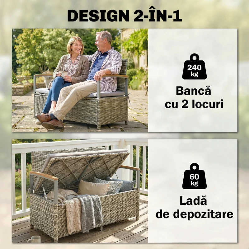 Outsunny bancă ladă poliratan împletit