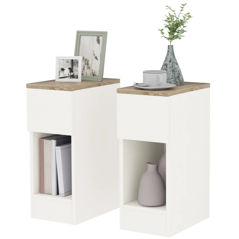 HOMCOM Set di 2 Comodini Moderni con Cassetto e Ripiano in Legno, 20x30x50 cm, Bianco e Rovere