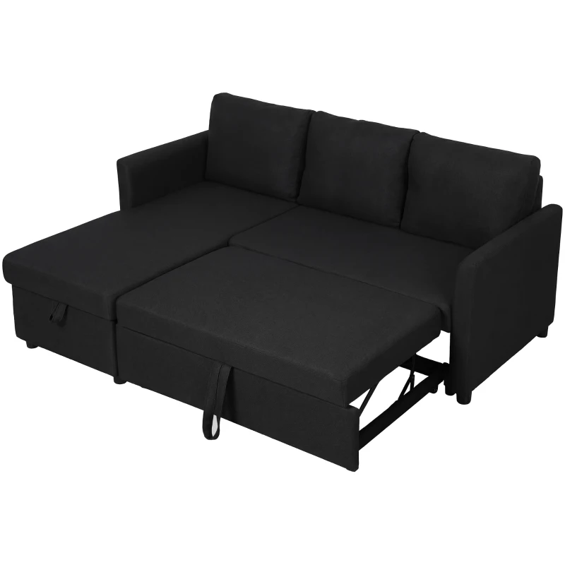 HOMCOM Divano Letto Angolare Effetto Lino con Vano Portaoggetti a Scomparsa, 192x148x86 cm, Grigio Antracite