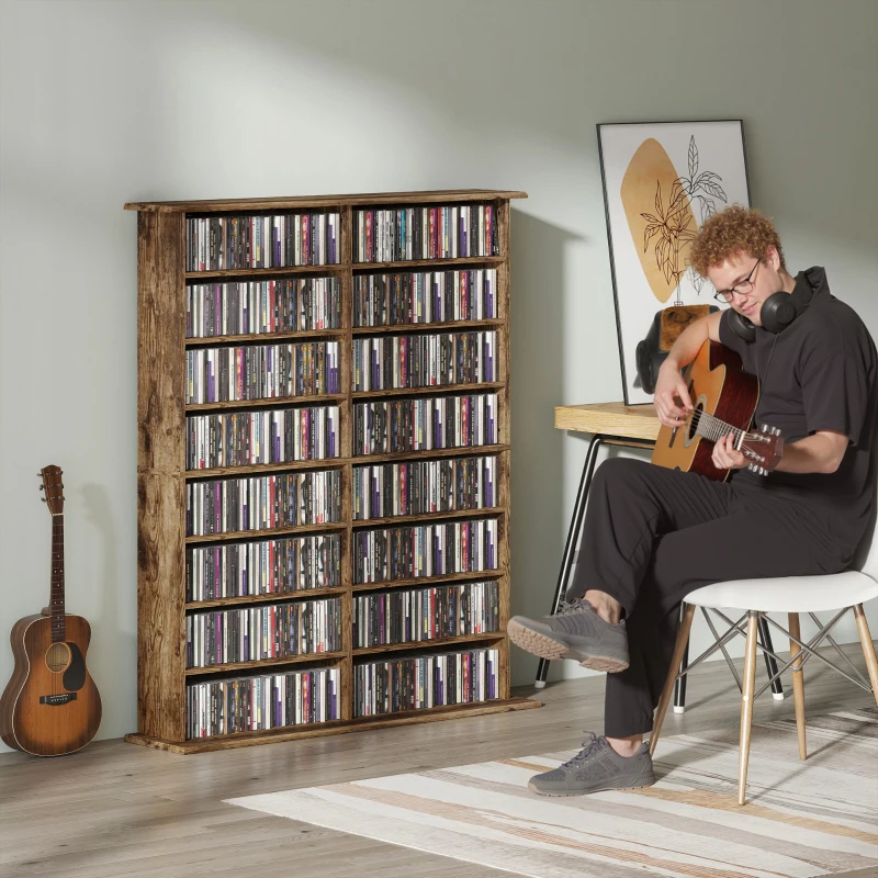 HOMCOM 16-Compartment Media Shelf - Rustic Brown