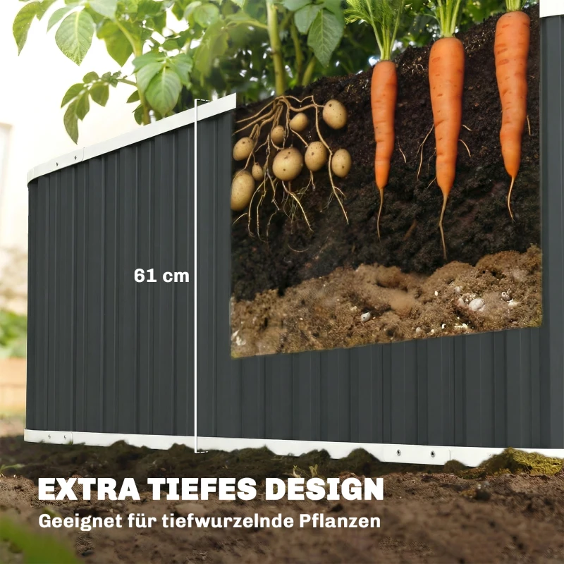 Outsunny Hochbeet Metall 136 x 53 x 61 cm Tief Gartenbeet mit Schutzkanten Pflanzenetiketten Handschuhe Offenem Boden