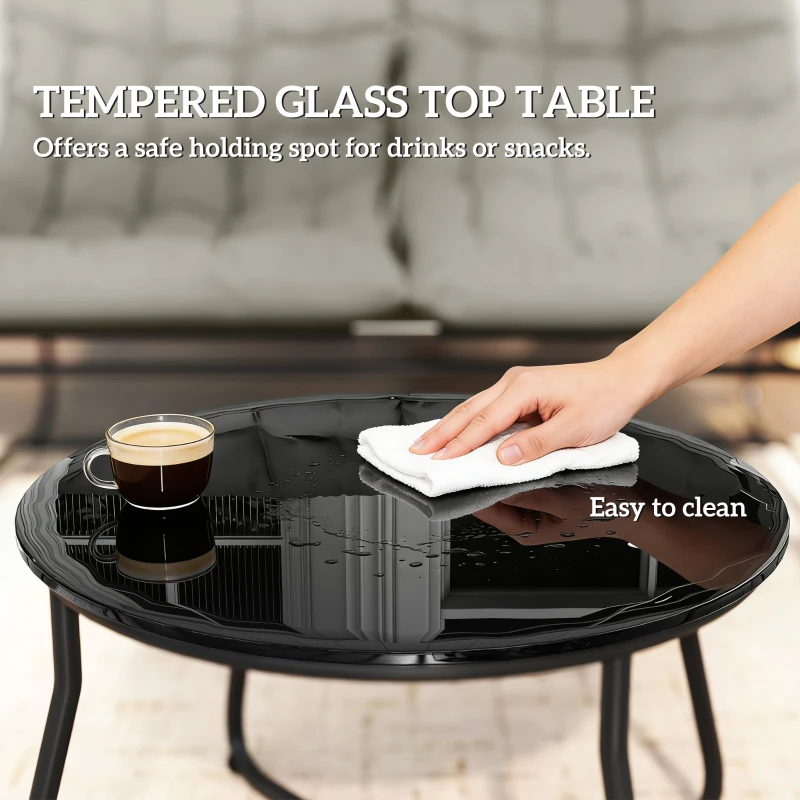 Outsunny 4 Seater Garden Furniture Set, Conversation Set with Loveseat Sofa, Chairs, Glass Coffee Table, Thick Cushions, Steel Outdoor Sofa for Balcony, Poolside, Conservatory, Light Grey