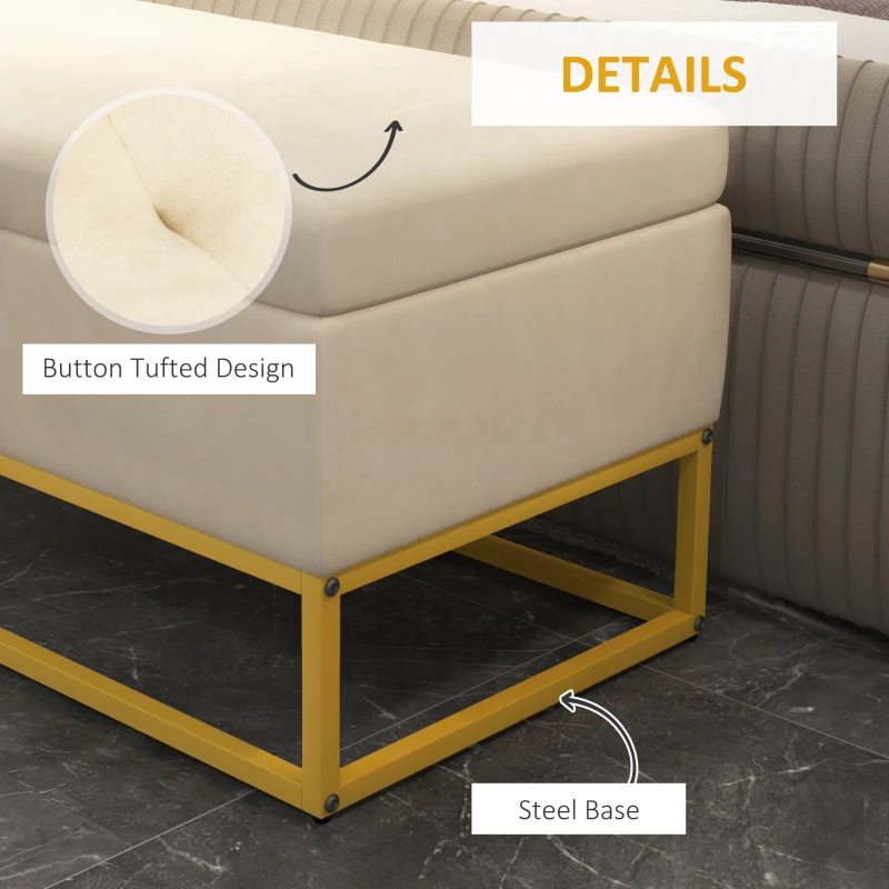 HOMCOM Bancă dreptunghiulară cu spațiu de depozitare, șezut tapițat și picioare din oțel, 110x44x49 cm, bej