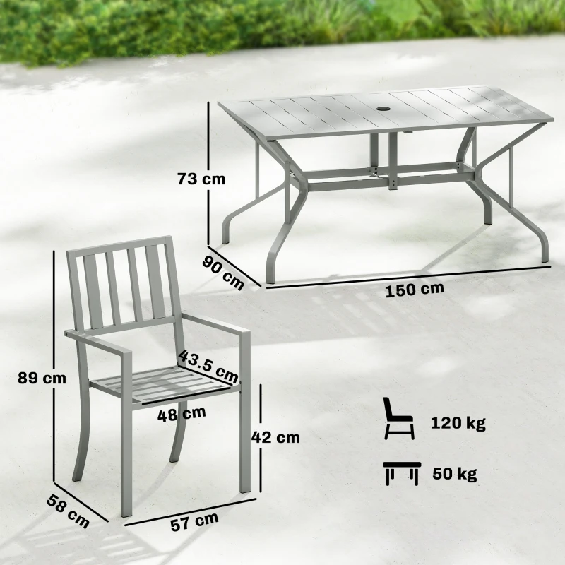 Outsunny 7 Pieces Garden Table and Chairs, 6 Seater Outdoor Table and Chairs with Umbrella Hole, for Garden, Light Grey