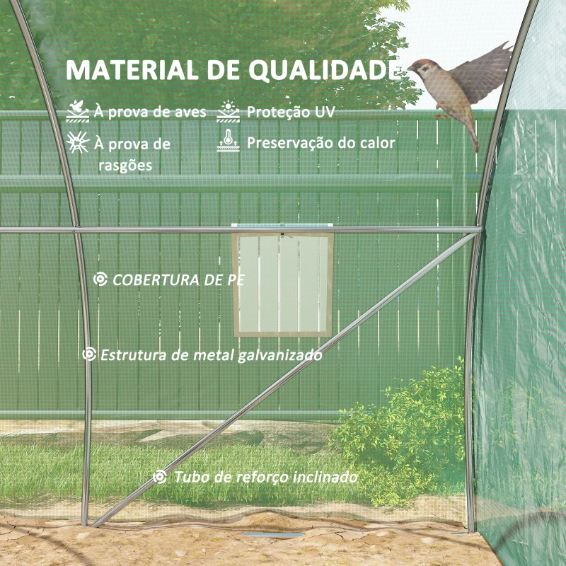 Outsunny Estufa Tipo Túnel 3x3x2 m com Paredes Laterais Enroláveis 4 Janelas de Malha e Porta Enrolável com Fecho de Correr Verde