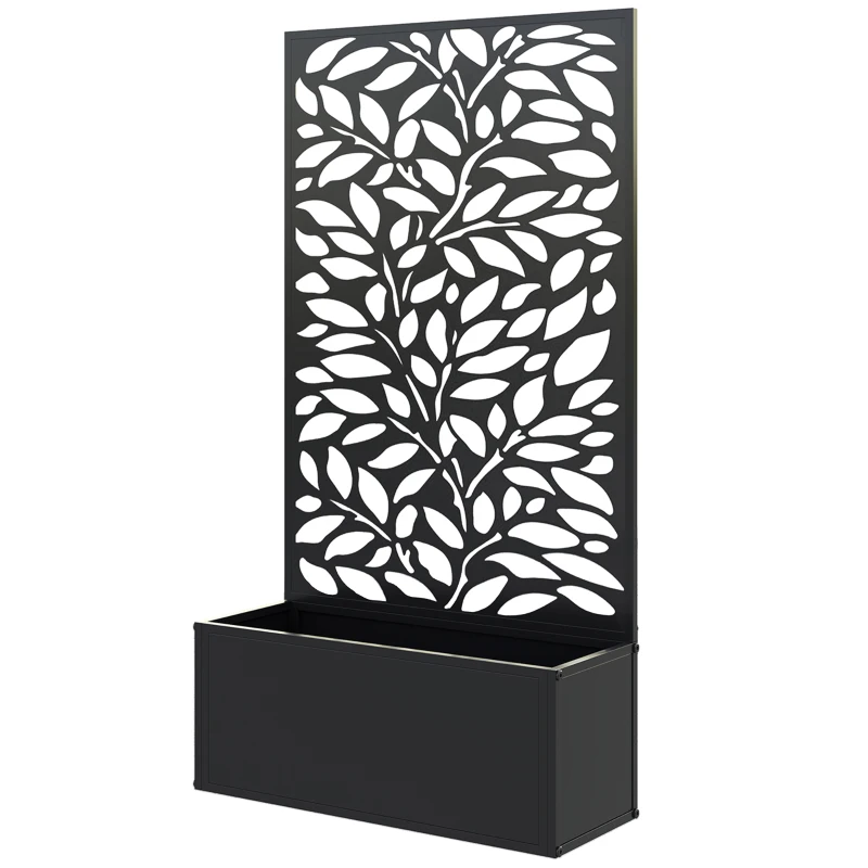 Outsunny Outdoor Metal Planter, with Back Trellis - Black