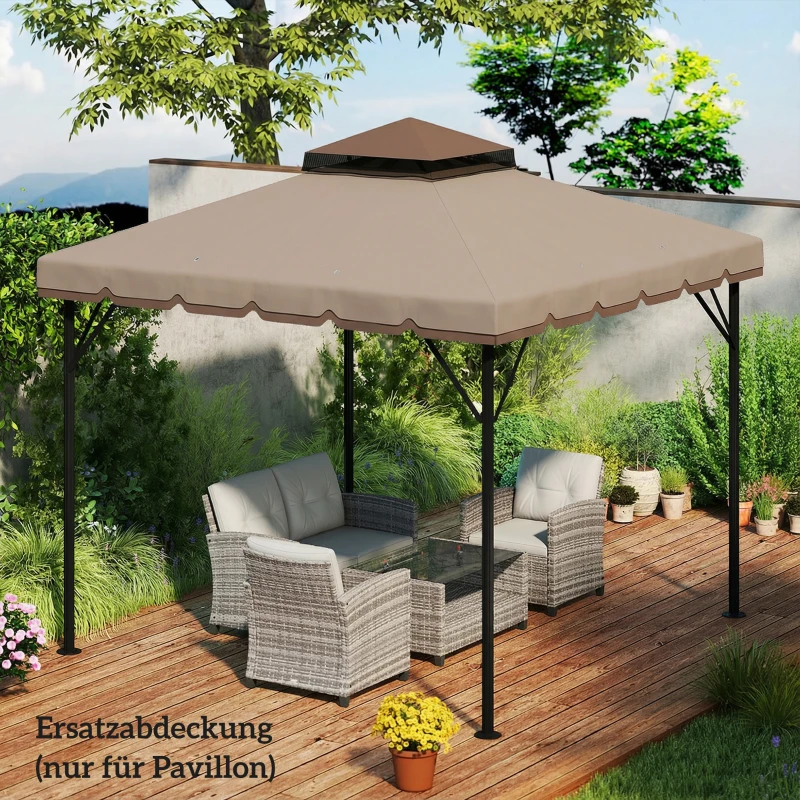 Outsunny Ersatzdach für Pavillon 3x3m Wasserabweisend Pavillondach mit Doppeldach Wasserablauflöchern Khaki