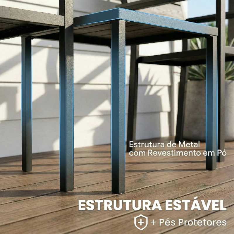 Outsunny Conjunto de Jardim de 3 Peças com 2 Cadeiras e Mesa de HDPE Design com Ripas Efeito Madeira para Varanda Preto