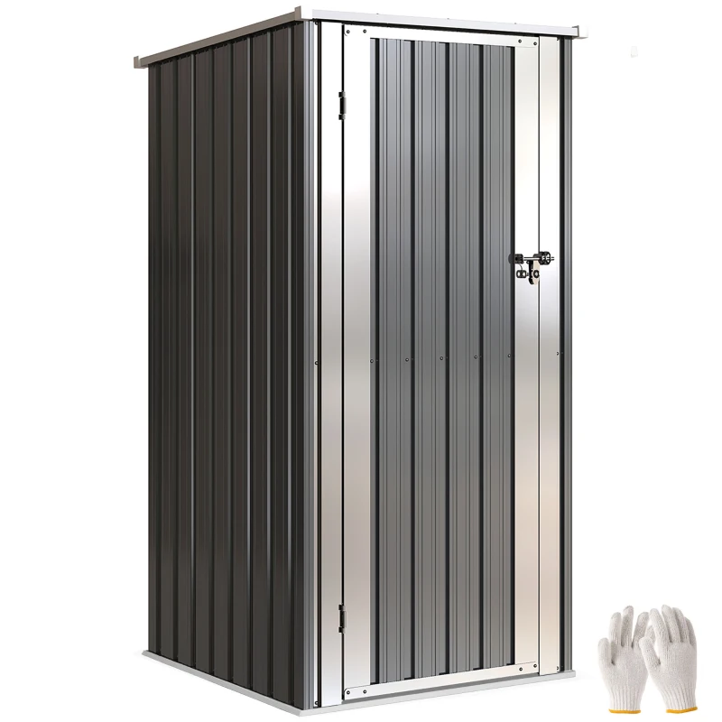 Outsunny Cobertizo de Jardín Exterior 0,69 m² 83x89x163 cm con Techo Inclinado Puerta con Cerradura Incluye Guantes Gris Oscuro