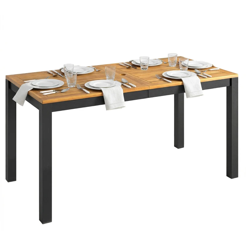 Outsunny Mesa de Comedor de Jardín de Madera para 6 Personas con Superficie de Listones Orificio 150x75x75 cm Natural