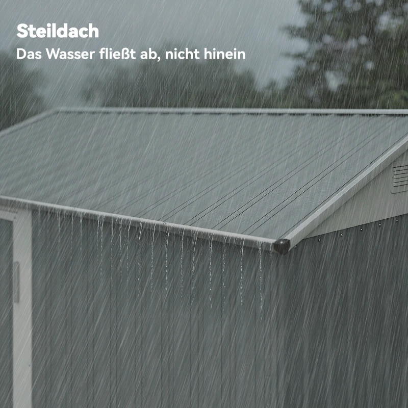 Outsunny Metall Gerätehaus 3,5 m², Hoher Abschließbar Geräteschuppen mit Sattedach Lüftungen Handschuhen, 209 x 177 x 236 cm