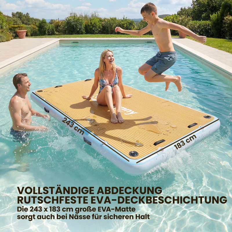 Outsunny Aufblasbares Dock Schwimmdock 2,4x1,8m Aufblasbar Schwimmende Plattform 4-6 Personen mit Rutschfest Oberfläche Leiter