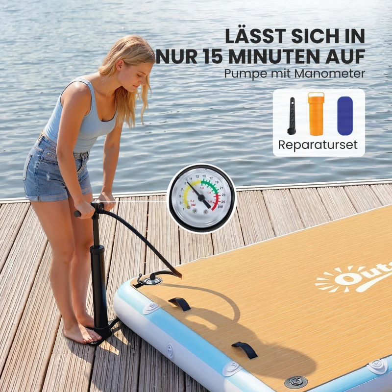 Outsunny Aufblasbares Dock Schwimmdock 2,4x1,8m Aufblasbar Schwimmende Plattform 4-6 Personen mit Rutschfest Oberfläche Leiter