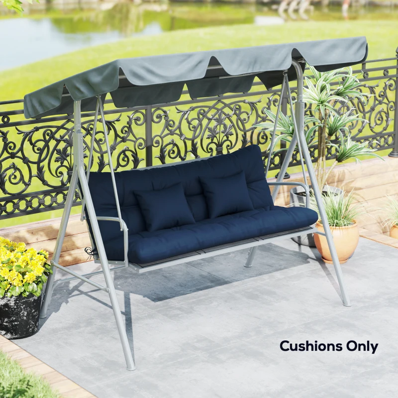 Outsunny Outdoor Seat Cushions Back Cushion with 2 Pillows, Water Repellent Seat Pads for 3-Seater Chair, Dark Blue