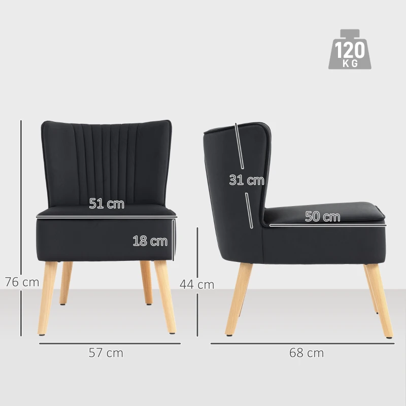 HOMCOM Modern Accent Chair, Fabric Living Room Chair with Rubber Wood Legs and Thick Padding, Black