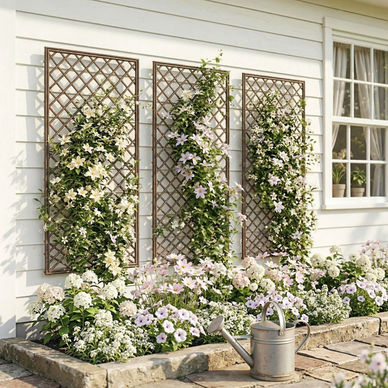 Outsunny Garden Trellis, Decorative Trellis Panels for Climbing Outdoor Plants, Natural Wood Finish