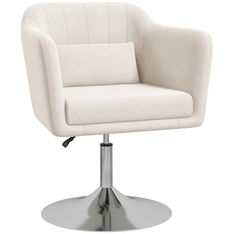 HOMCOM Modern Accent Chair with Swivel Base, Height Adjustable Arm Chair with Pillow for Living Room, Bedroom, Cream White