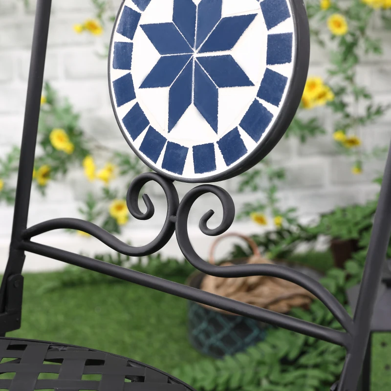 Outsunny Set da Giardino 3 Pezzi con 2 Sedie Pieghevoli e 1 Tavolino Rotondo a Mosaico