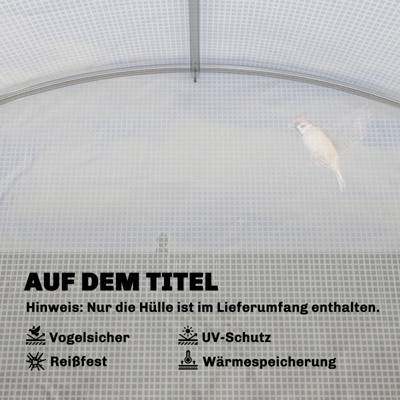 Outsunny Gewächshausfolie 3 x 3 m, wasserdicht Polyethylenfolie mit Rolltür, 6 Fenster, UV Schutz Weiß