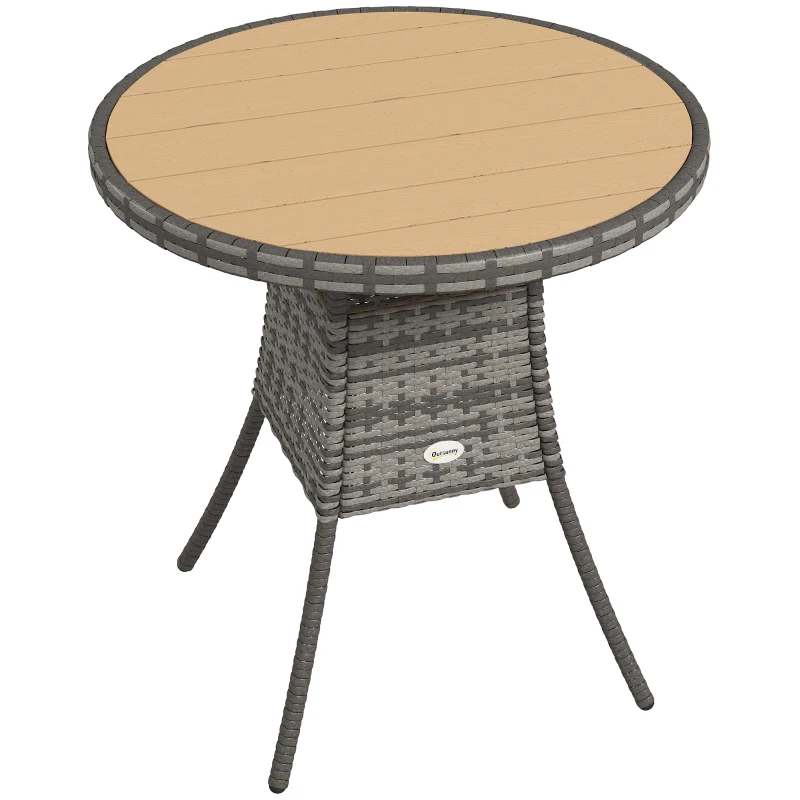 Outsunny 70 cm Wood-Effect Rattan Garden Table - Natural Wood Finish