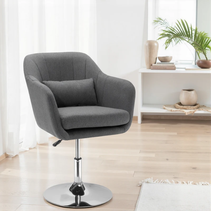 HOMCOM Swivel Accent Chair, Linen Fabric Tub Vanity Chair, Modern Armchair with Adjustable Height and Lumbar Support for Living Room Bedroom Salon Make up Room Dressing Table, Dark Grey