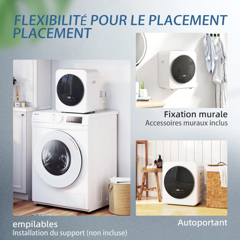HOMCOM Sèche-linge à évacuation portable 4 Kg, sèche-linge électrique 800 W, tambour réversible en acier inoxydable, blanc