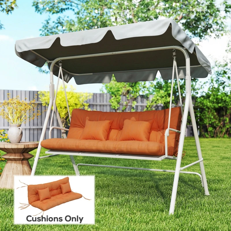 Outsunny Outdoor Seat Cushions Back Cushion with 2 Pillows, Water Repellent Seat Pads for 3-Seater Chair, Orange
