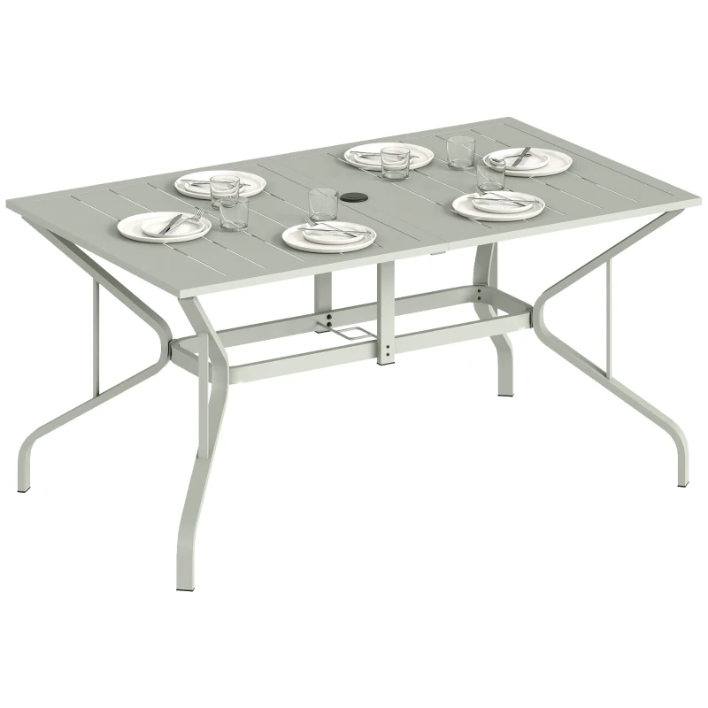 Outsunny Rectangle Garden Table with Parasol Hole, Outdoor Dining Table for 6, Patio Table for Balcony, 150cm x 90cm, Light Grey