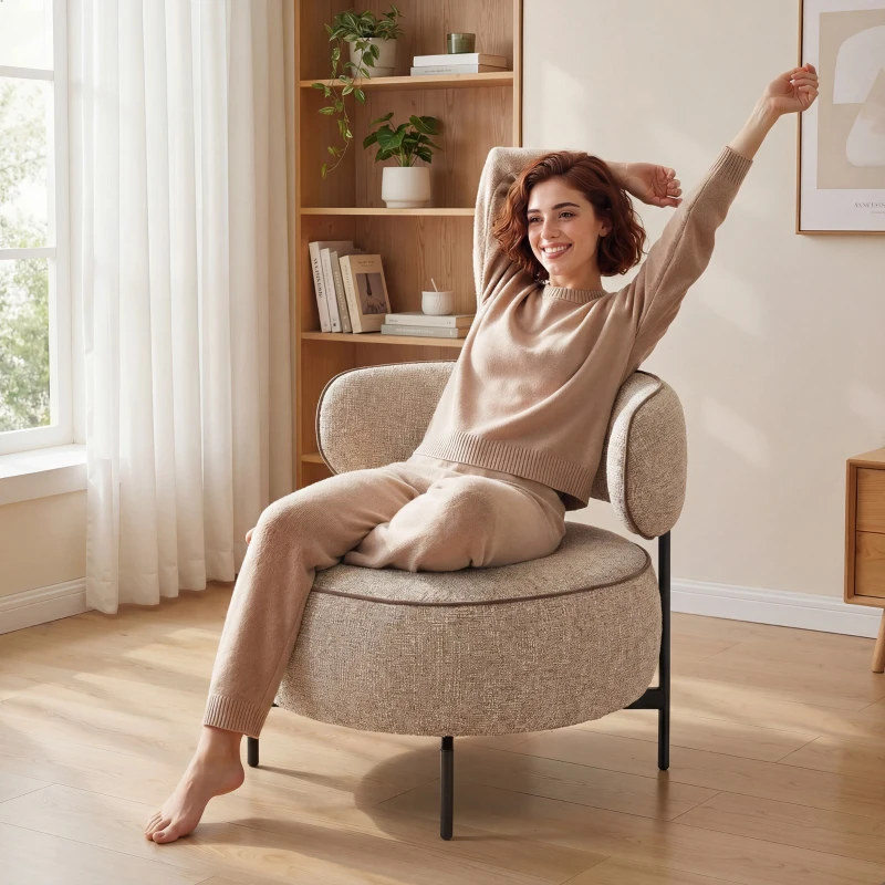 HOMCOM Poltrona para Sala Confortável com Rotação de Leitura Assento Amplo Acolchoado Espesso 81x82x73 cm Bege