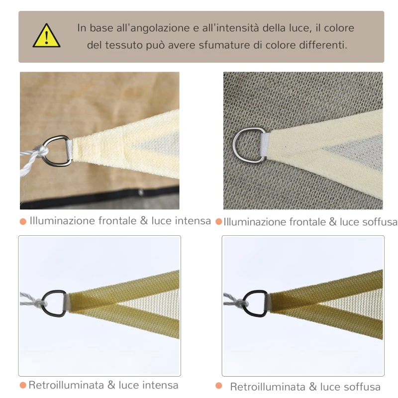 Outsunny Tenda a Vela Triangolare Tessuto Leggero e Resistente ad Acqua Blocca il 90% dei Raggi UV in HDPE (Polietilene ad Alta Densità) Crema 5x5x5m