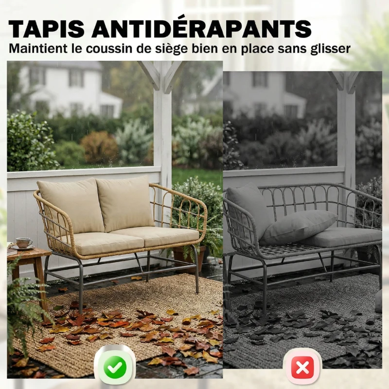 Outsunny Canapé de Jardin 2 Places en Résine Tressée Coussins Épais Anti-glisse 120 x 67 x 79 cm Marron