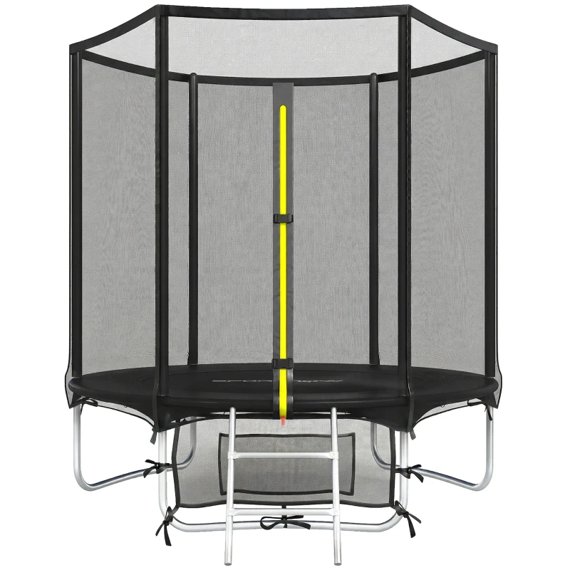 SPORTNOW Trampolino Elastico Esterno Ø183 cm per Bambini da +6 Anni e Adulti con Rete di Sicurezza e Scala a 2 Gradini, Nero