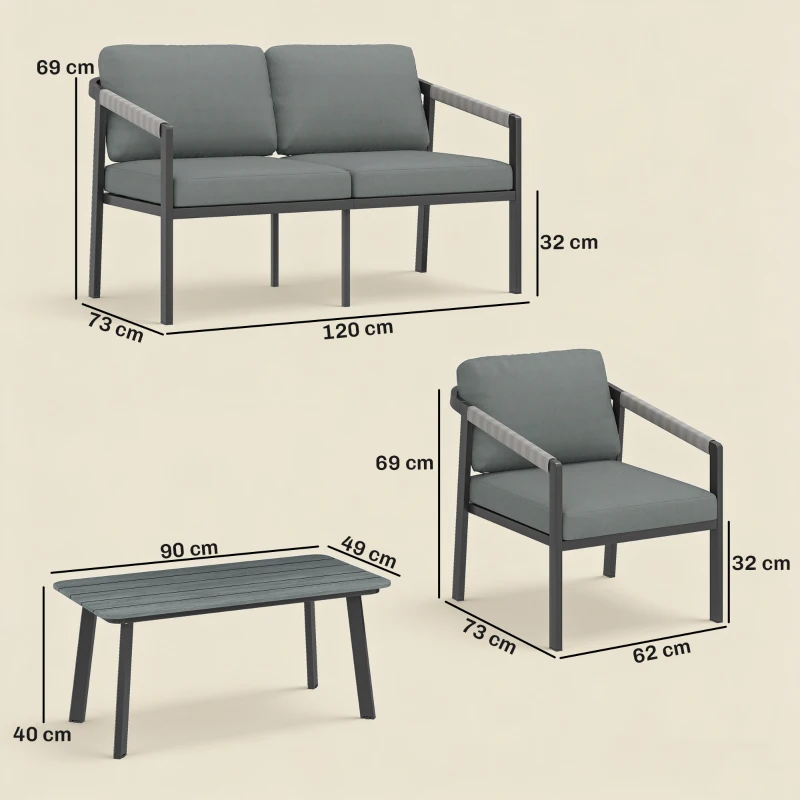 Outsunny Aluminium Garden Furniture Set, 4 Seater Outdoor Patio Furniture with Loveseat, 2 Armchairs, Slatted Table