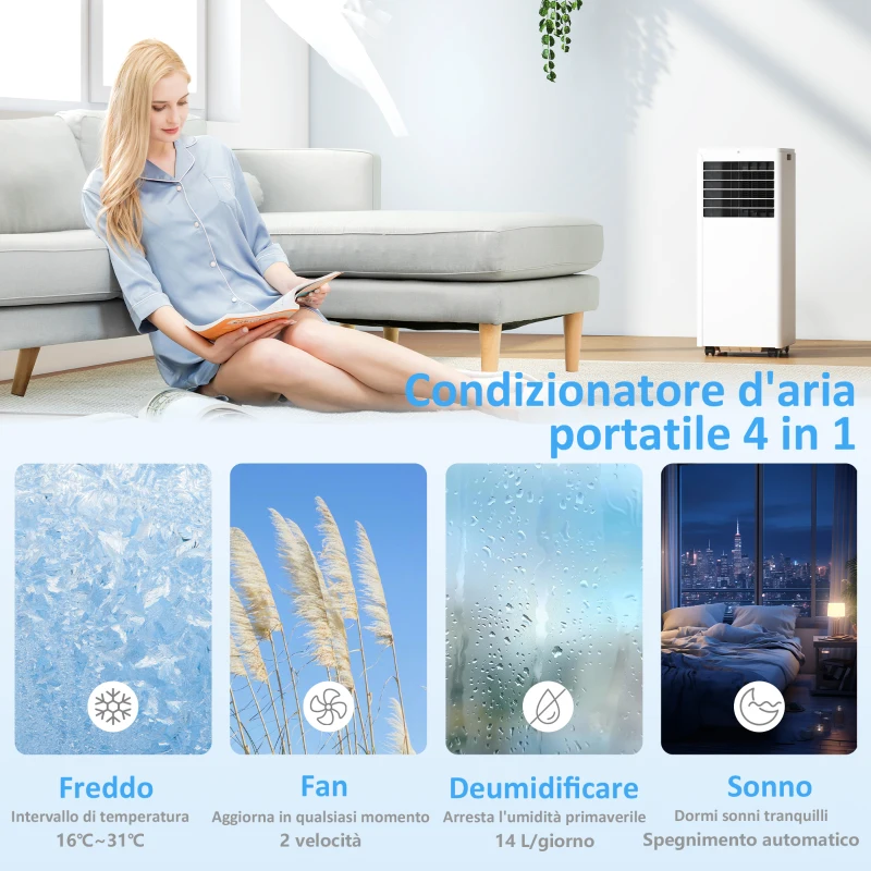 HOMCOM 5000 BTU Portable AC, 4-in-1 Unit: Cooling, Dehumidifying, Fan, Sleep Mode