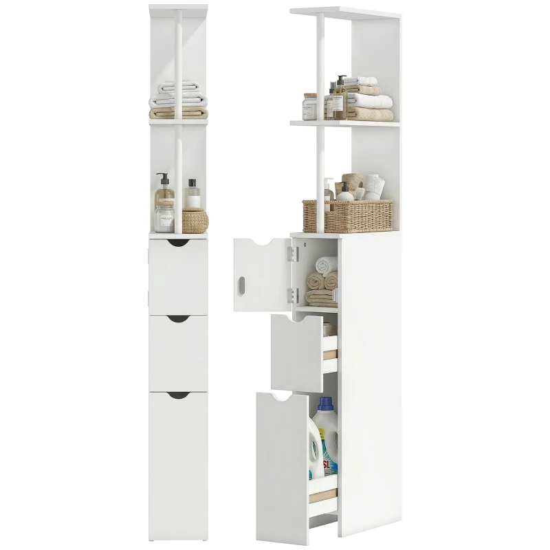HOMCOM Slim Bathroom Storage Cabinet with Drawers, Tall Bathroom Cupboard with 2-Tier Shelf, White