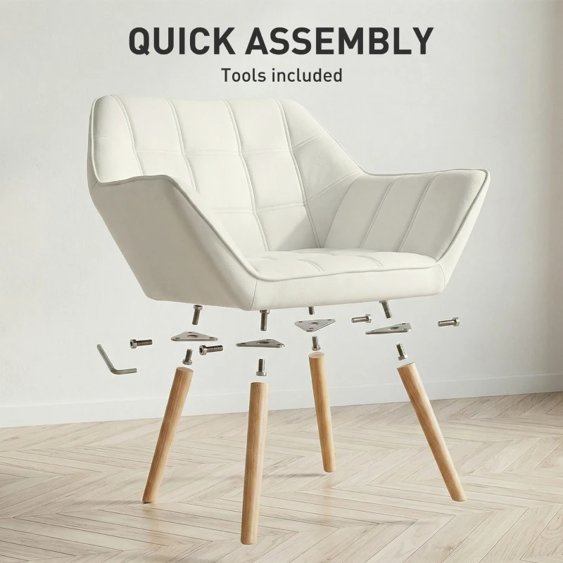 HOMCOM Poltrona de Sala Moderna Estofada em Veludo com Pés de Madeira Poltrona Relax para Sala de Estar Creme