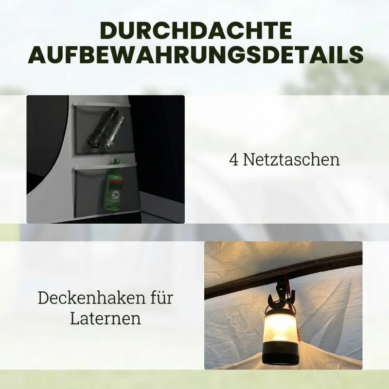 Outsunny Tunnelzelt 4 Personen Familienzelt mit Schlaf- und Wohnzimmer 6 Fenstern 3 Türen Bodenplane Stehhöhe 3000 mm Wassersäule