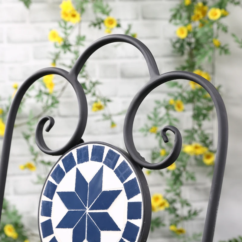 Outsunny Set da Giardino 3 Pezzi con 2 Sedie Pieghevoli e 1 Tavolino Rotondo a Mosaico