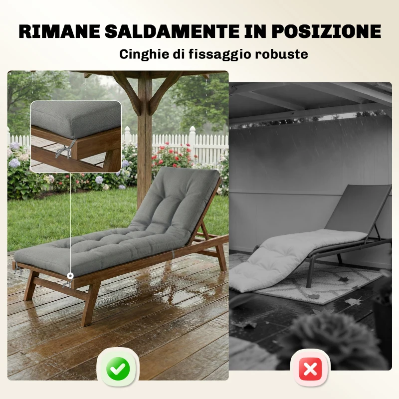 Outsunny Cuscino per Chaise Lounge da Esterno UV50+, 198 x 65 cm, Grigio Chiaro