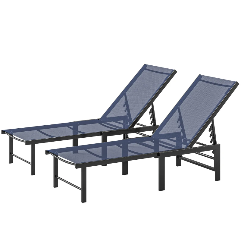 Outsunny Set of Two Reclining Sun Loungers - Dark Blue