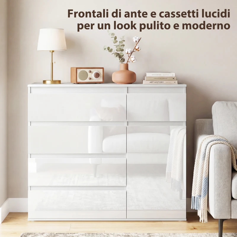 HOMCOM Credenza, Mobile con 5 Cassetti, Ripiano Regolabile, Bianco Lucido.
