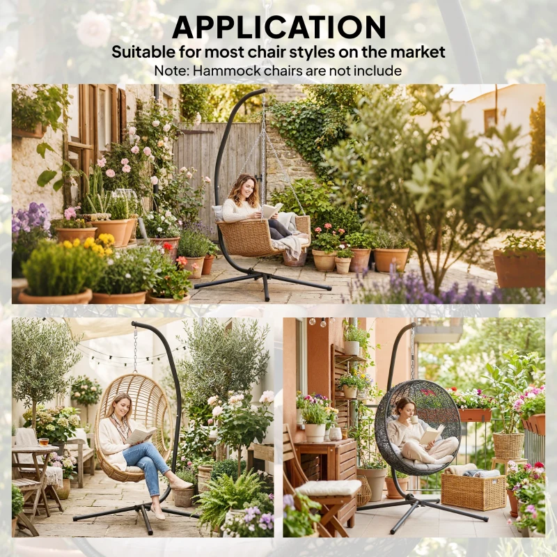 Outsunny Hanging Egg Chair Stand Only, Hammock Chair C-Stand with Hanging Chain, Black