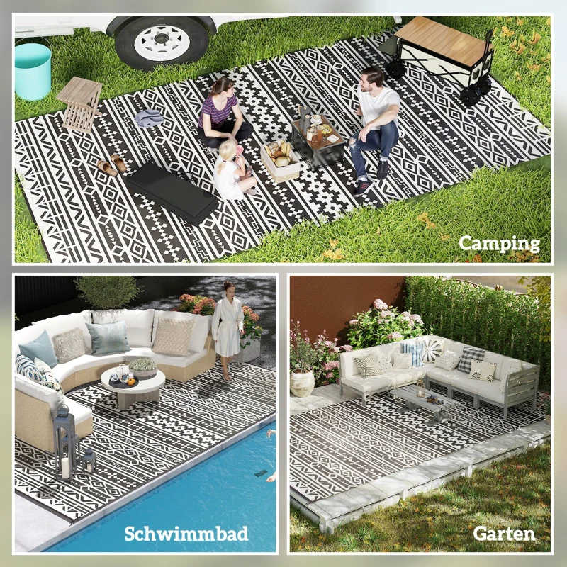 Outsunny Outdoor Teppich robuster Wetterfest Outdoorteppich, Carpet mit Boho-Style, Outdoor-Teppich für Wohnzimmer Balkon