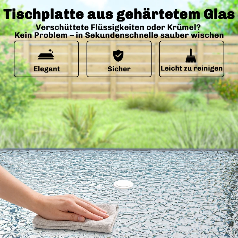 Outsunny Gartenmöbel Set Sitzgruppe 119 x 68cm Glastisch mit 6 Klappstühlen Sonnenschirm Wasserwellenmuster Grau